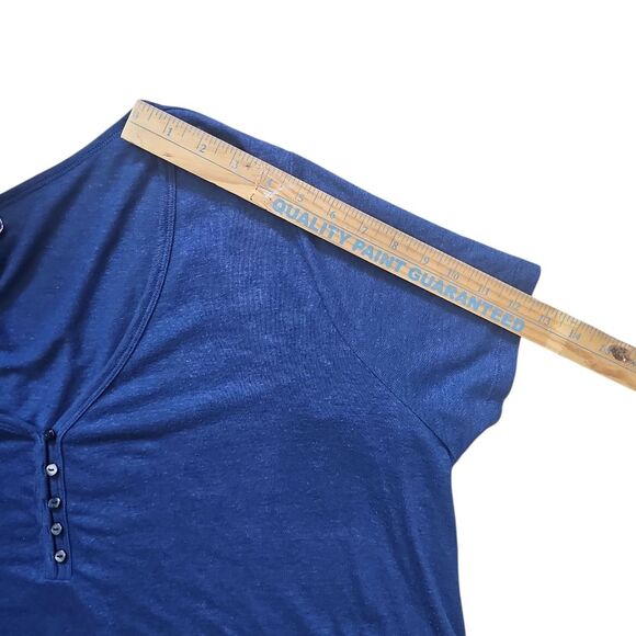 Old Navy Linen Blend Navy Blue V Neck Button Front Top Sz 2X Nautical Summer - Picture 12 of 13